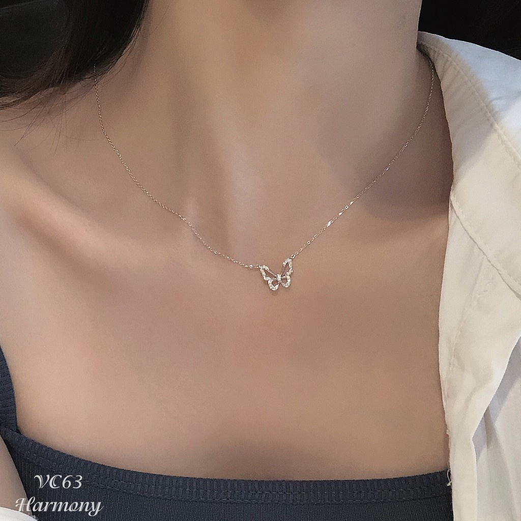 Dây chuyền bạc nữ mặt hồ điệp cánh bướm mỏng 3 màu bạc, vàng và xi kim xinh xắn | HARMONY ACCESSORIES VC63 K262