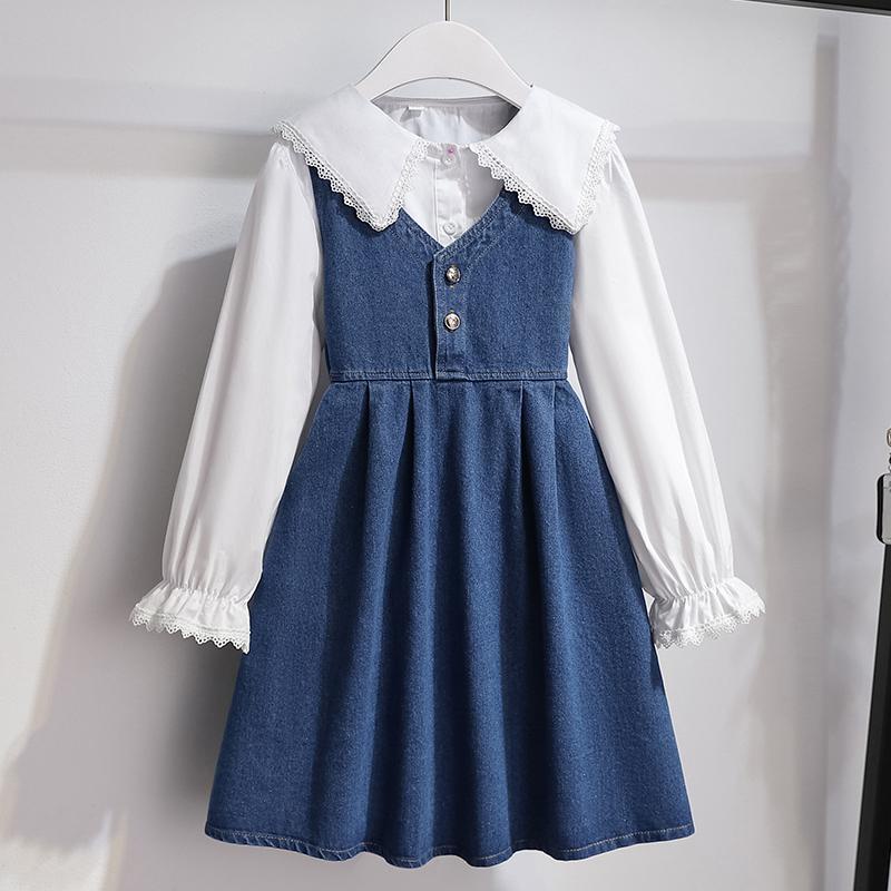 Bộ Áo Sơ Mi Denim + Chân Váy Thời Trang Xuân Thu Hàn Quốc Mới 2022 Dành Cho Bé Gái
