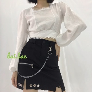 Áo crop top phối nơ sau lưng ảnh thật