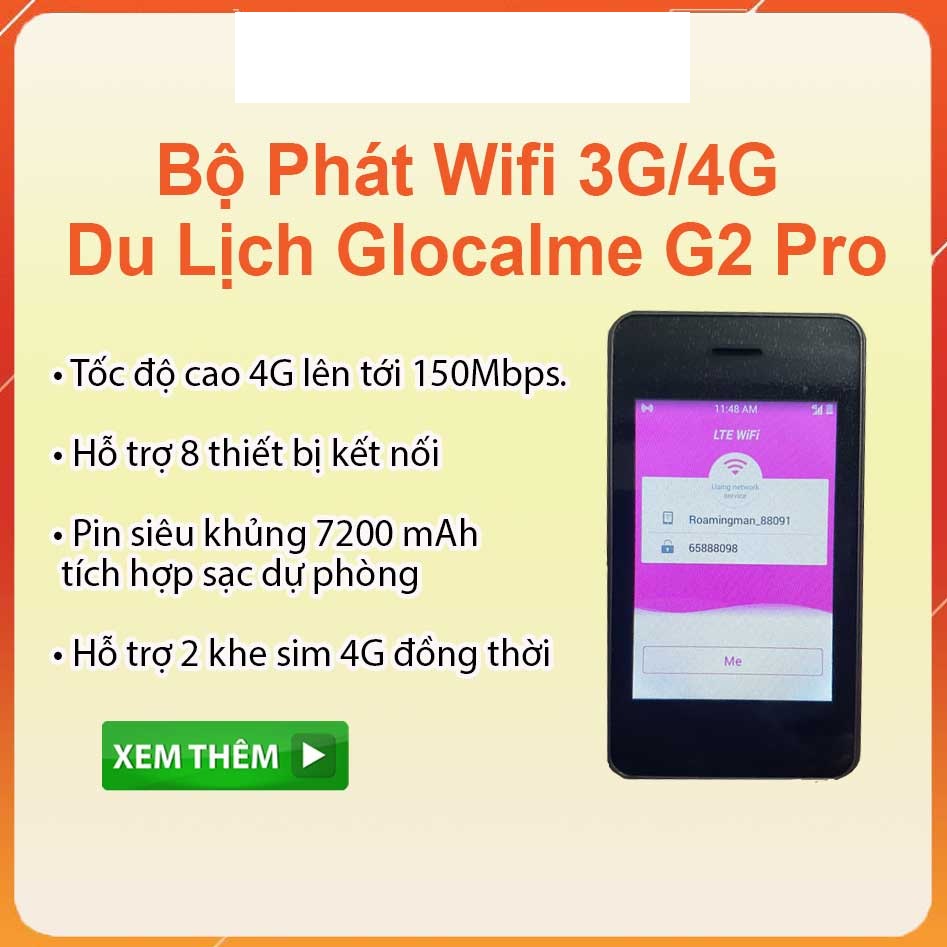 Bộ Phát Wifi 4G/ 5G G2 Pro Pin 7200 mAh 2 Sim, Tốc độ cao, hỗ trợ 8 thiết bị, màn hình 3.5'' hỗ trợ 6 ngôn ngữ