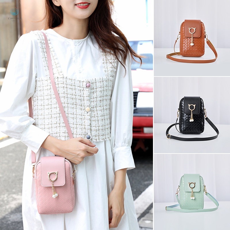 Túi đeo chéo mini đựng điện thoại đính hạt ngọc trai thời trang mùa hè trẻ trung cho nữ
