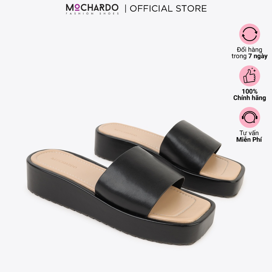 Dép đế xuồng quai ngang bản lớn basic mũi vuông cao 3cm MOCHARDO PB-1