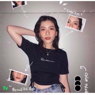 ÁO THUN RÚT DÂY CROPTOP IN CHỮ NHỎ