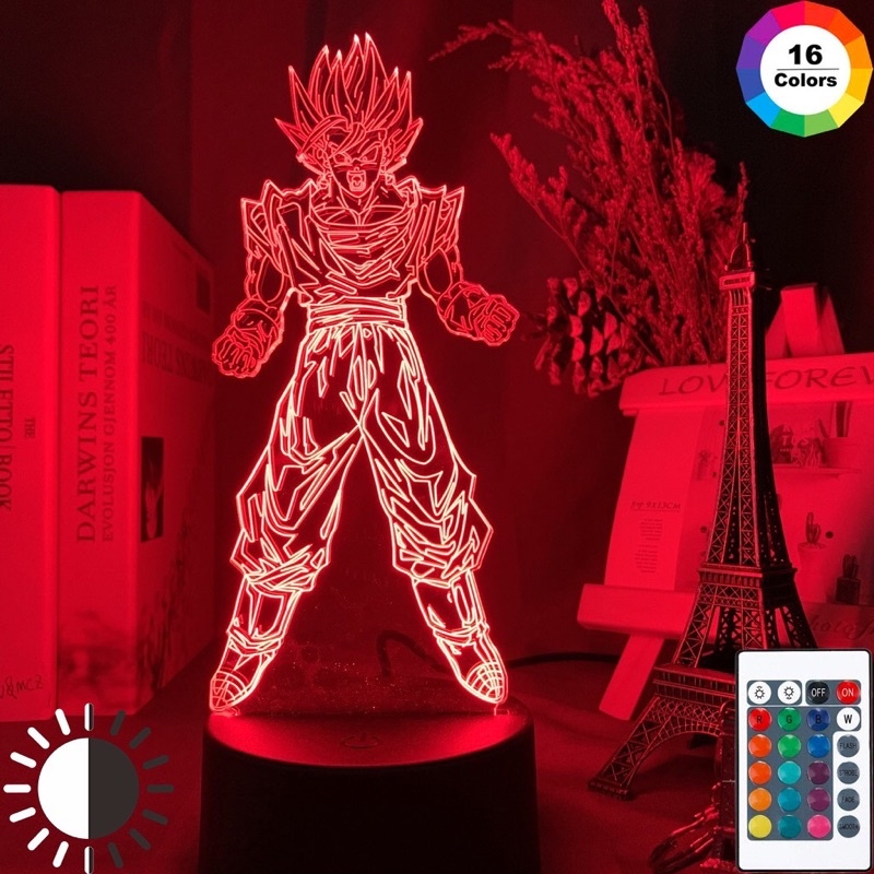 Đèn Ngủ Led 3d Anime Songoku Bảy Viên Ngọc Rồng Dragonball 16 Màu Có Remote Điều Khiển