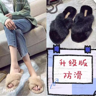Dép quai ngang phối lông xù phong cách trẻ trung dành cho nữ