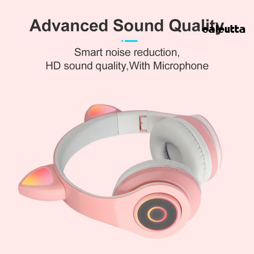 Tai Nghe Bluetooth 5.0 P39M Hình Tai Mèo Có Mic Và Đèn Led