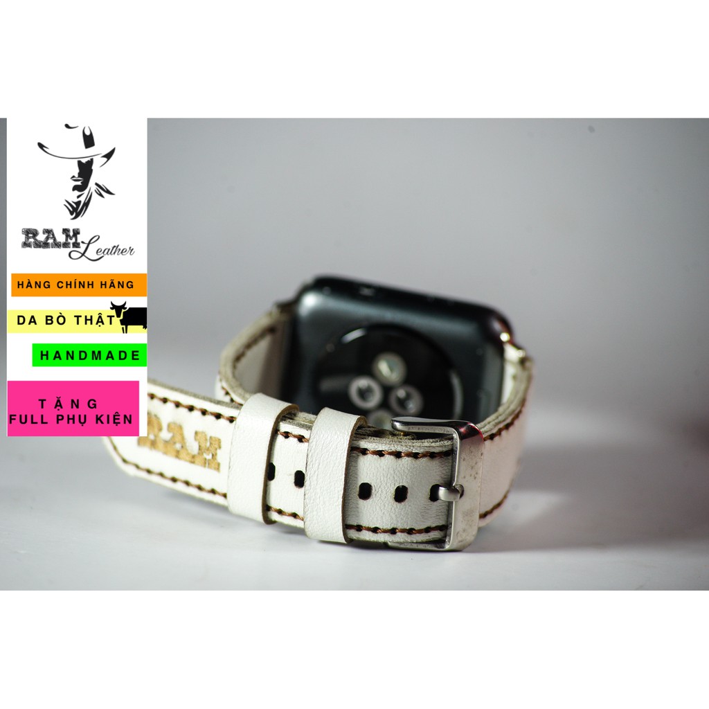 Dây đồng hồ Apple Watch , Iwatch , Iphone Watch Da Dê Trắng RAM Leather Classic 1996  Bền Đẹp