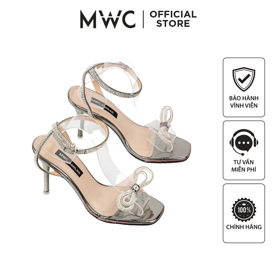 Giày Cao Gót Đế Nhọn 7CM Quai Trong Đính Nơ Lấp Lánh MWC 3995
