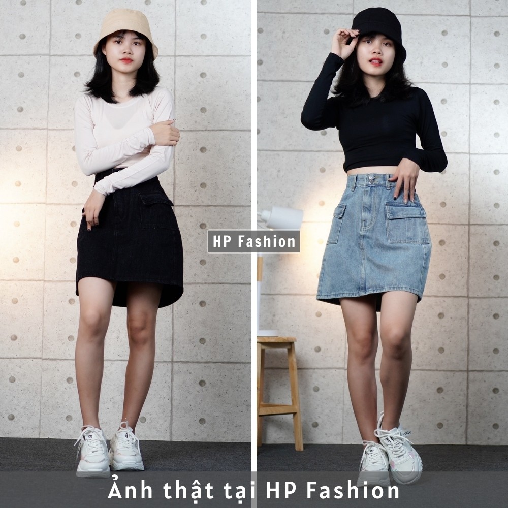 Chân váy jean chữ A phối 2 túi hộp vuông, chân váy bò nữ cạp lưng cao dáng ngắn trẻ trung - QJ21 | BigBuy360 - bigbuy360.vn