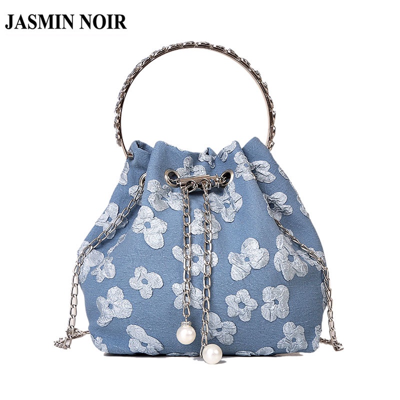 Túi đeo chéo JASMIN NOIR vải canvas dạng hình đám mây phối dây xích thời trang cho nữ