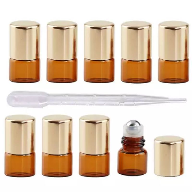 Mẫu 2022 Combo 10 lọ nâu 1ml mini bi thép, con lăn bằng Thủy tinh chống rò rỉ tinh dầu nước hoa tràn dịch, chọn lựa