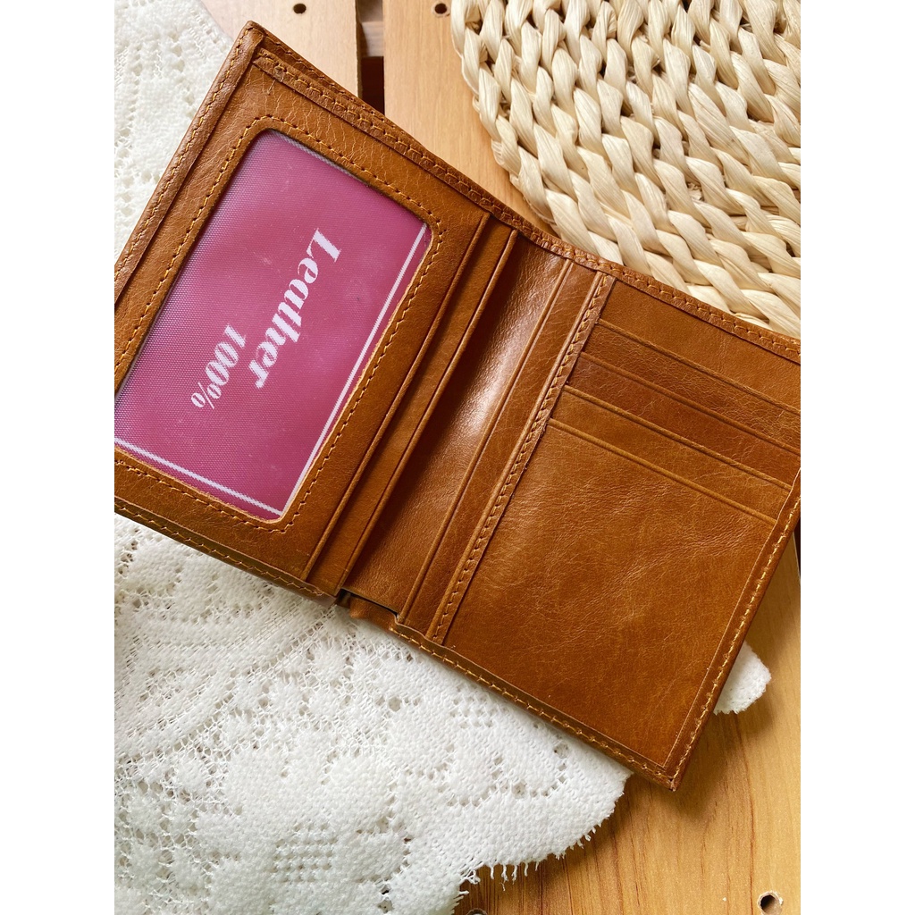 Ví nam da bò sáp 100% thiết kế nhiều ngăn bỏ vừa giấy tờ xe, cavet loại cũ