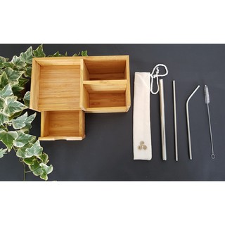Tặng bộ ống hút inox khi mua Hộp đựng đồ văn phòng phẩm bằng tre / Bamboo mini office