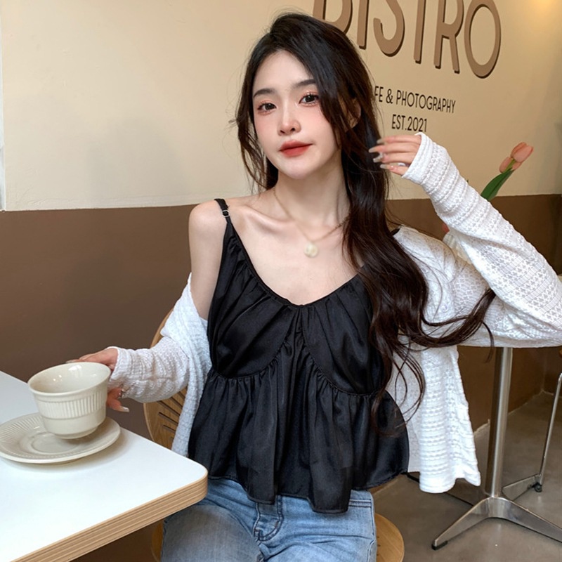 Áo Hai Dây Cổ Chữ V Phối Bèo Xinh Xắn Thời Trang Cho Nữ