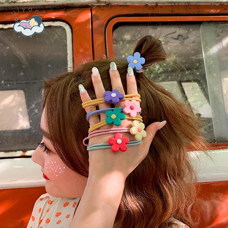 Dây Buộc Tóc Hình Bông Hoa Nhiều Màu Sắc Dễ Thương Thời Trang Cho Nữ
