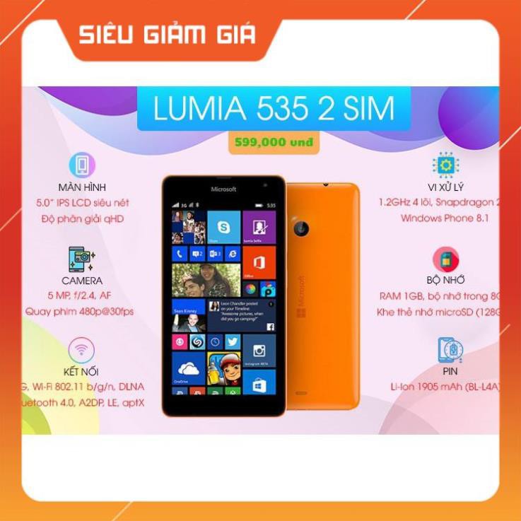 💥 Free Ship💥Điện thoại NOKIA LUMIA 535 Siêu mượt, sóng khỏe