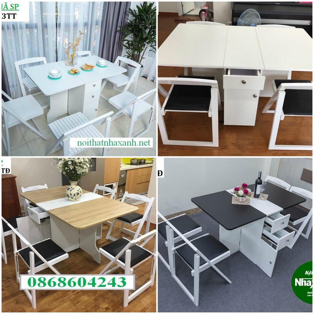 BỘ BÀN ĂN THÔNG MINH GẤP GỌN: HIỆN ĐẠI, TIỆN LỢI( +6  ghế nan)