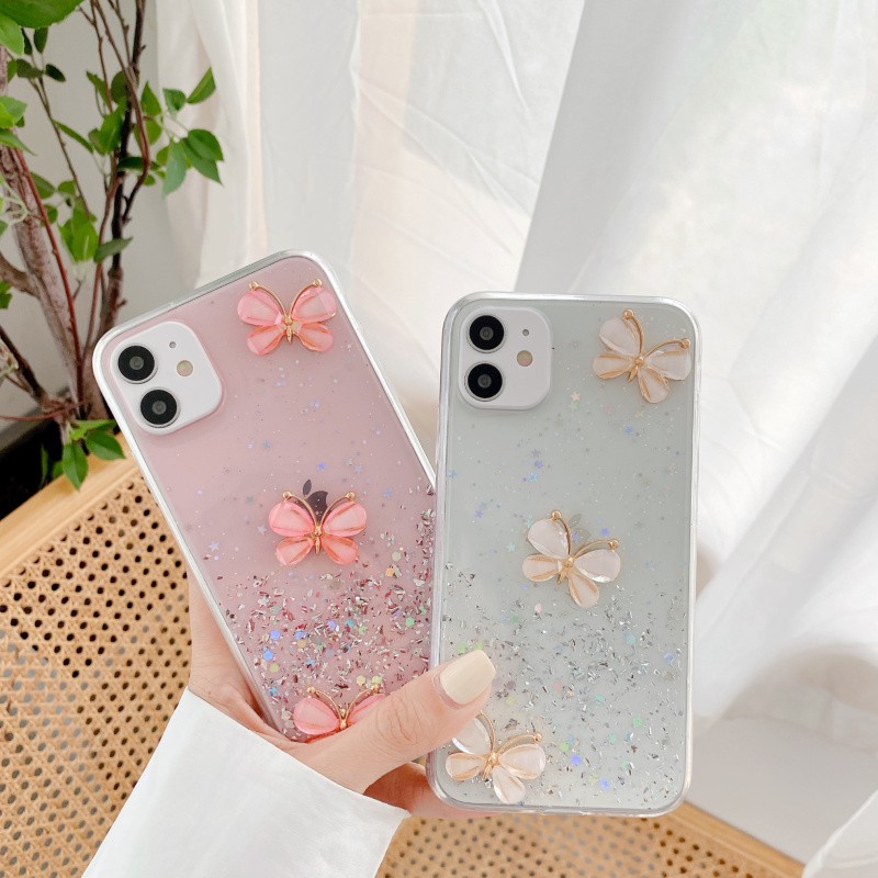 Ốp điện thoại đính đá lấp lánh hình con bướm 3D cho Iphone 7 8 Plus 12 mini 11 Pro Max X Xr Xs Max siêu siêu xinh