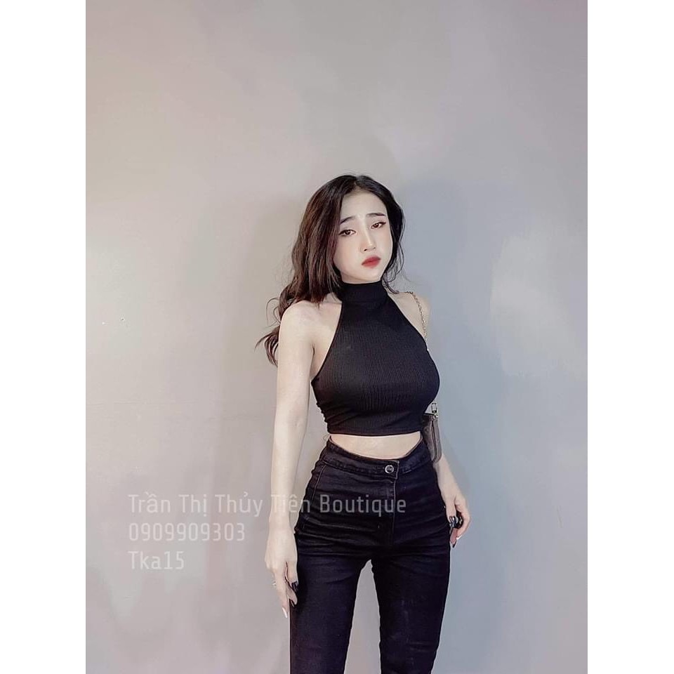 Áo yếm cổ cao from croptop hở lưng nút cài chát thun gân dày mịn dễ mặc alohashop91