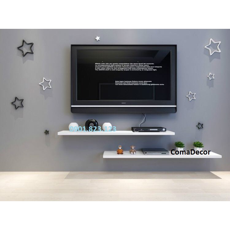 Decor kệ tivi treo tường sang trọng Gỗ Lõi Xanh Chống Ẩm cao cấp + Tặng trang trí gỗ ngôi sao 3D.