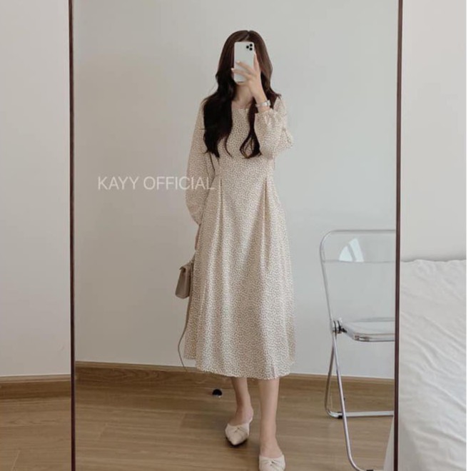 Váy trễ vai Ulzzang, váy cổ vuông kẻ tay bồng tiểu thư | BigBuy360 - bigbuy360.vn