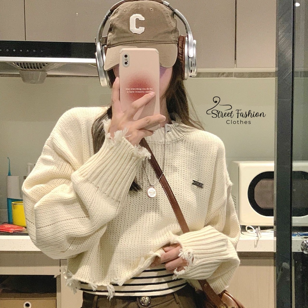 Áo len croptop thiết kê cách điệu, độc đáo phong cách trẻ trung, cá tính, năng động