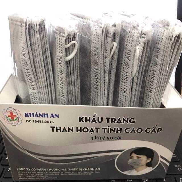 Khẩu trang xám Khánh An 4 lớp hộp 50 cái | BigBuy360 - bigbuy360.vn