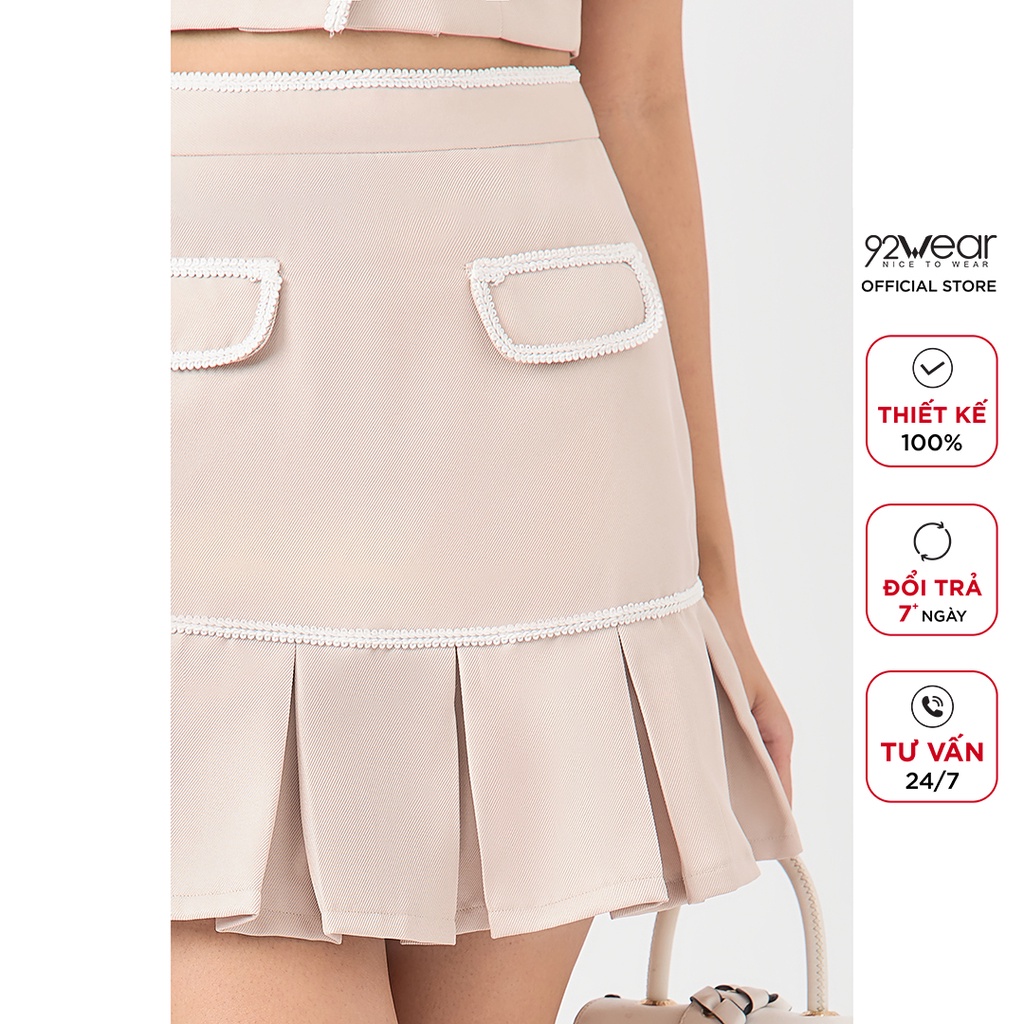 [Mã WABRH11 giảm 10% đơn 99K] Chân váy dáng xòe viền ren 92WEAR, thiết kế hai túi ốp trẻ trung, năng động JBW1100 | BigBuy360 - bigbuy360.vn