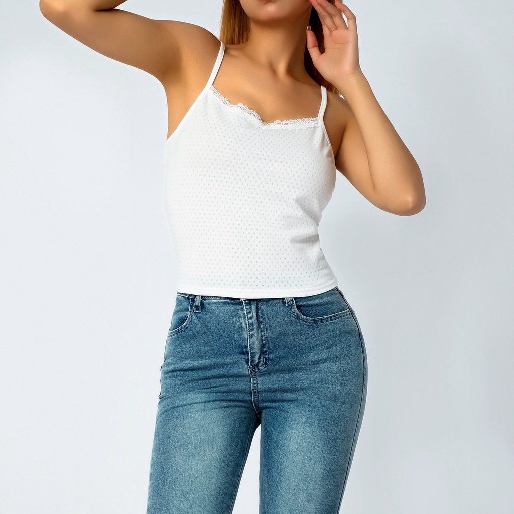 Áo Hai Dây Phối Ren Dáng Ôm Y2K Thời Trang Mùa Hè Cho Nữ