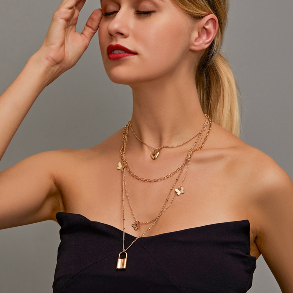 Dây Chuyền Nhiều Lớp Mặt Bướm Phong Cách Cổ Điển Thời Trang Cho Nữ