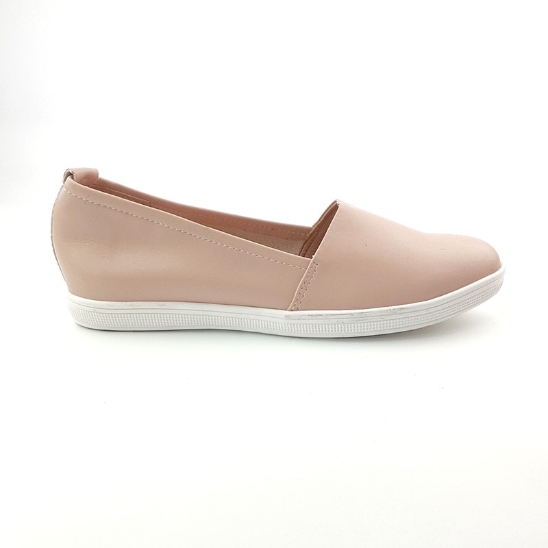 Giày bệt Nữ Slipon độn đế 3cm/3 phân Da thật trơn Êm chân chuẩn VNXK - HANO