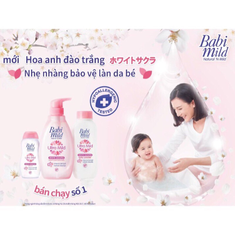 Sữa Tắm Gội Toàn Thân Hương Hoa Anh Đào, Hương Tự Nhiên Cho Bé Babi Mild White Sakura 850ml - 400ml - 200ml