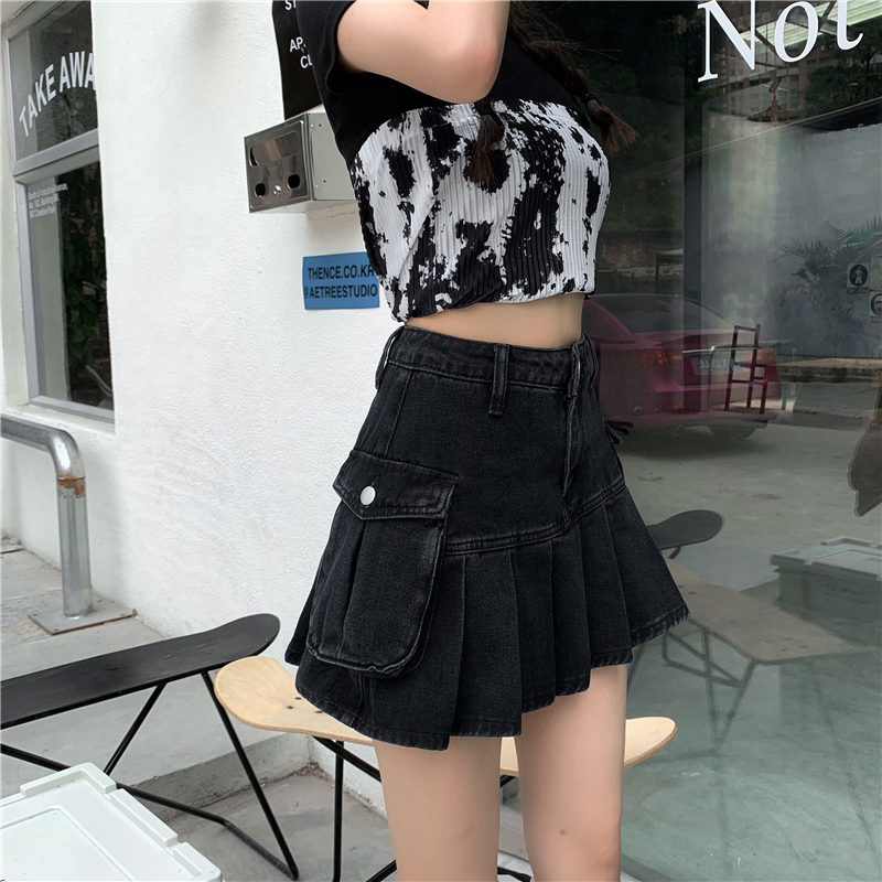 Chân Váy Jean Chữ A Lưng Cao Phong Cách Retro Hàn Quốc | BigBuy360 - bigbuy360.vn