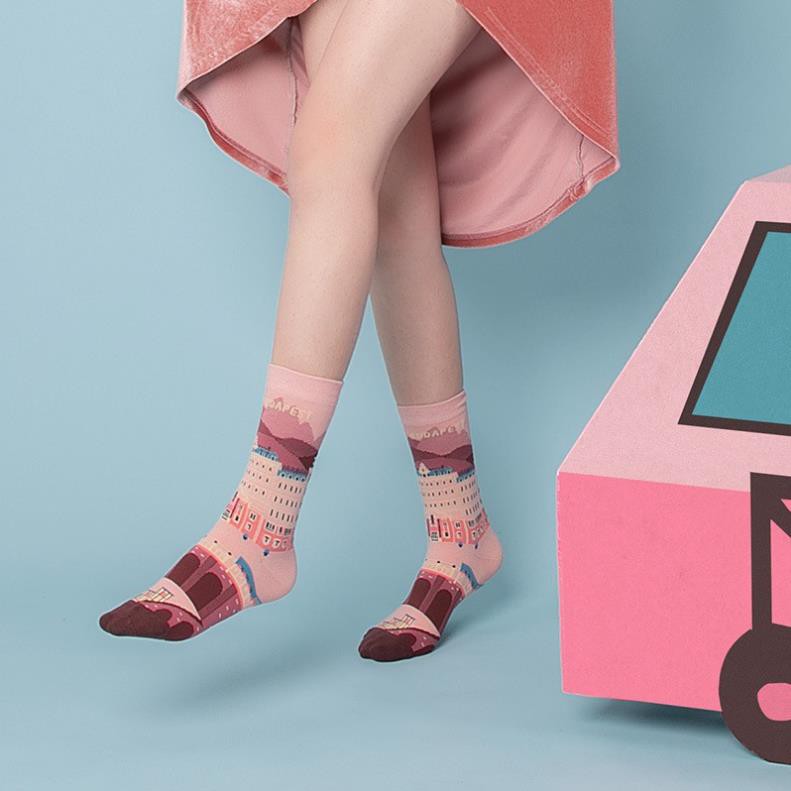 Tất cổ cao Nam nữ Unisex Cá tính Thu Đông In hình Budapest Vớ Cao cổ Nam Nữ Unisex Cá tính Thêu Jacquard