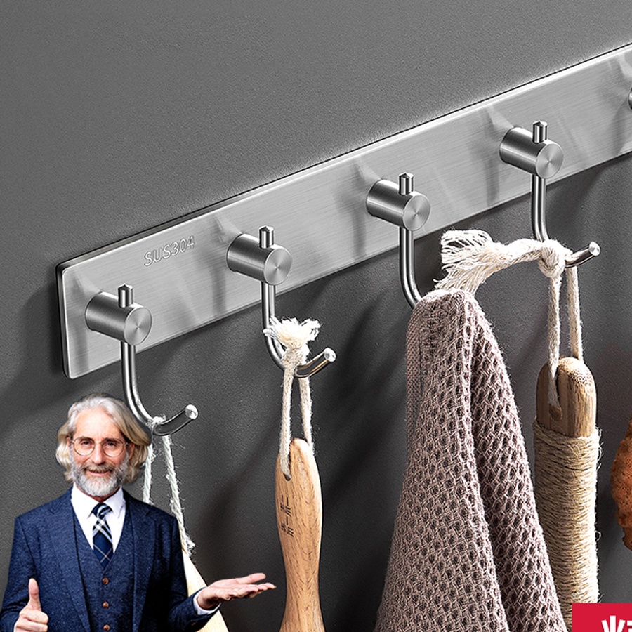 Móc treo quần áo gắn tường inox dán sau cánh cửa dán nhà tắm thanh treo quần áo inox cao cấp MIN09