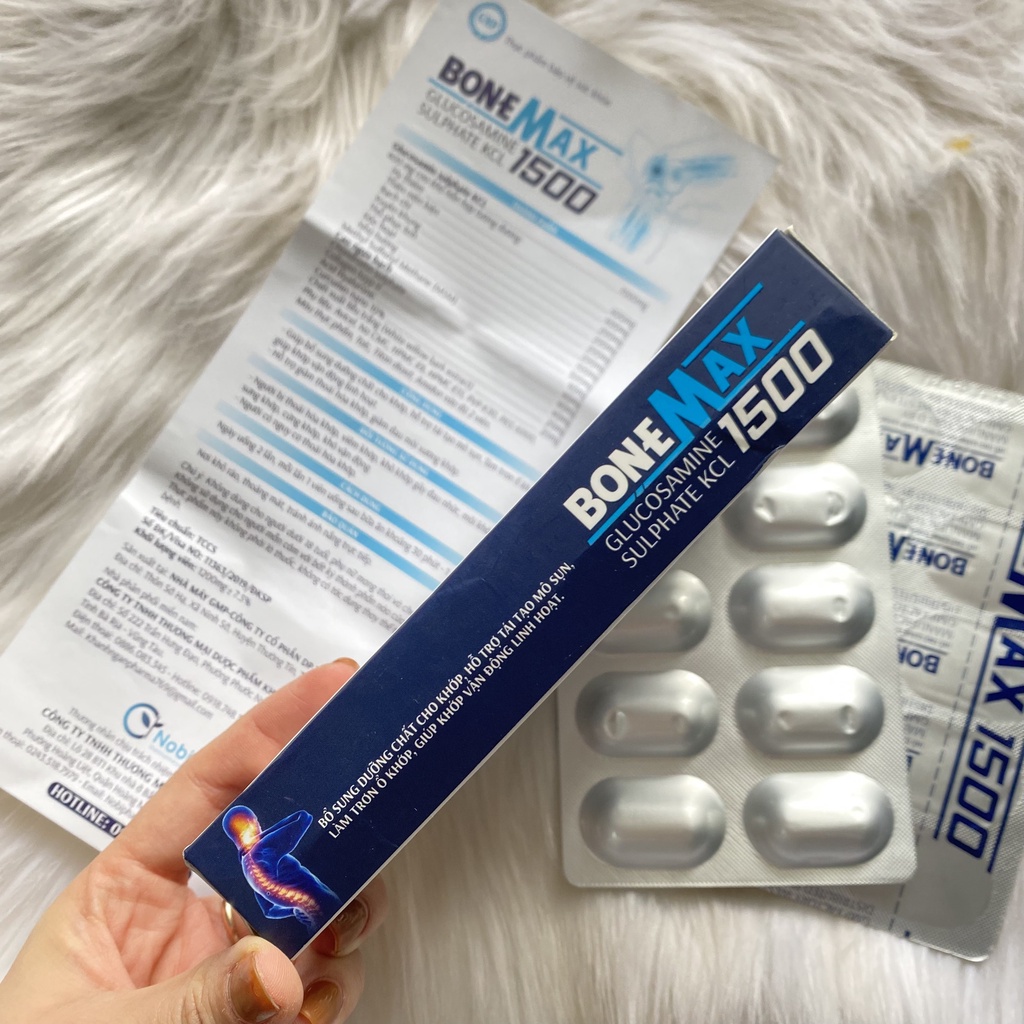 XƯƠNG KHỚP BONE MAX Glucosamine Sulphate KCL 1500 hộp 20 viên - Hỗ trợ giảm thoái hóa khớp, giảm đau mỏi xương khớp