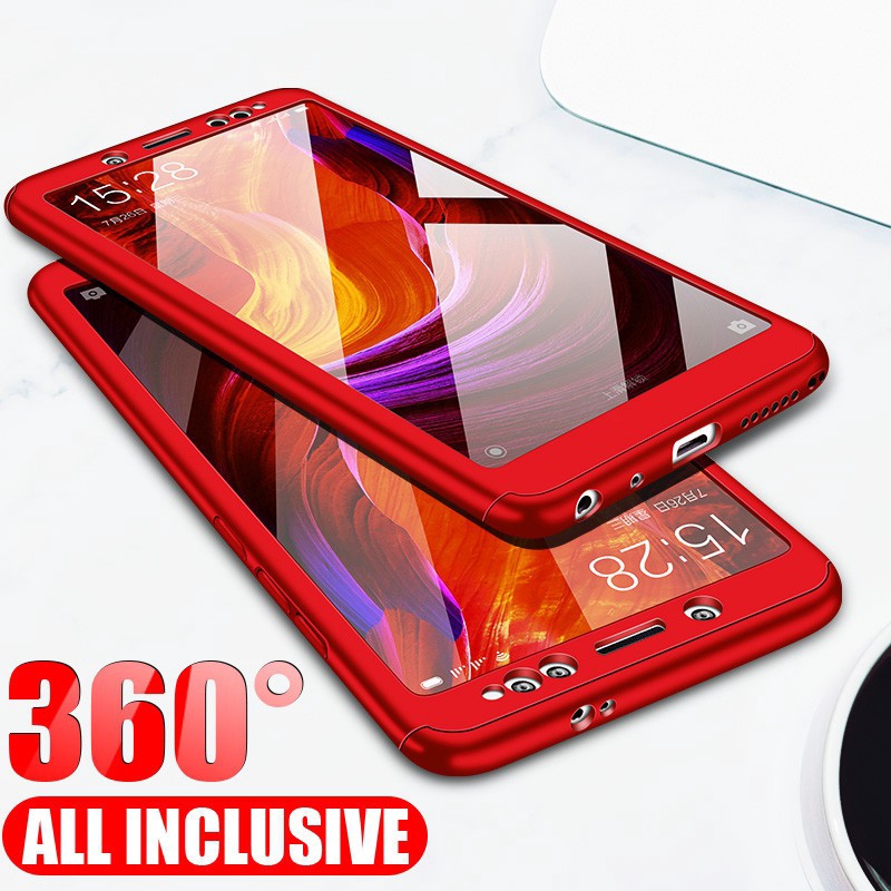Ốp điện thoại có kính cường lực mặt trước sau bảo vệ 360 độ cao cấp cho Xiaomi 8/A2 lite Mi A1 5X 6X 9