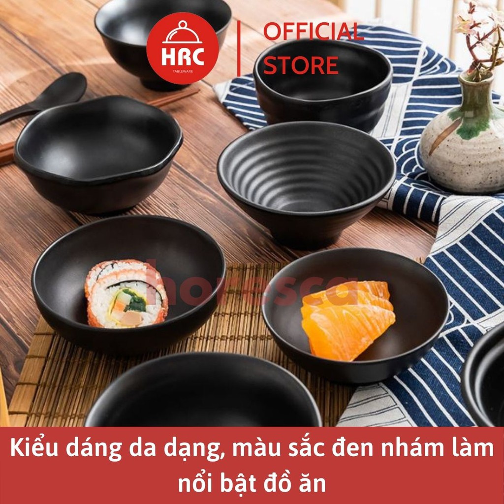 Bát cơm, chén cơm nhựa melamine đen nhám, kiểu Hàn Quốc Nhật Bản