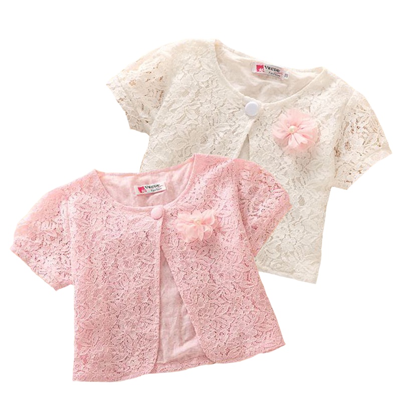 Áo Khoác Tay Ngắn Chất Liệu Cotton Phối Ren Cho Bé Gái