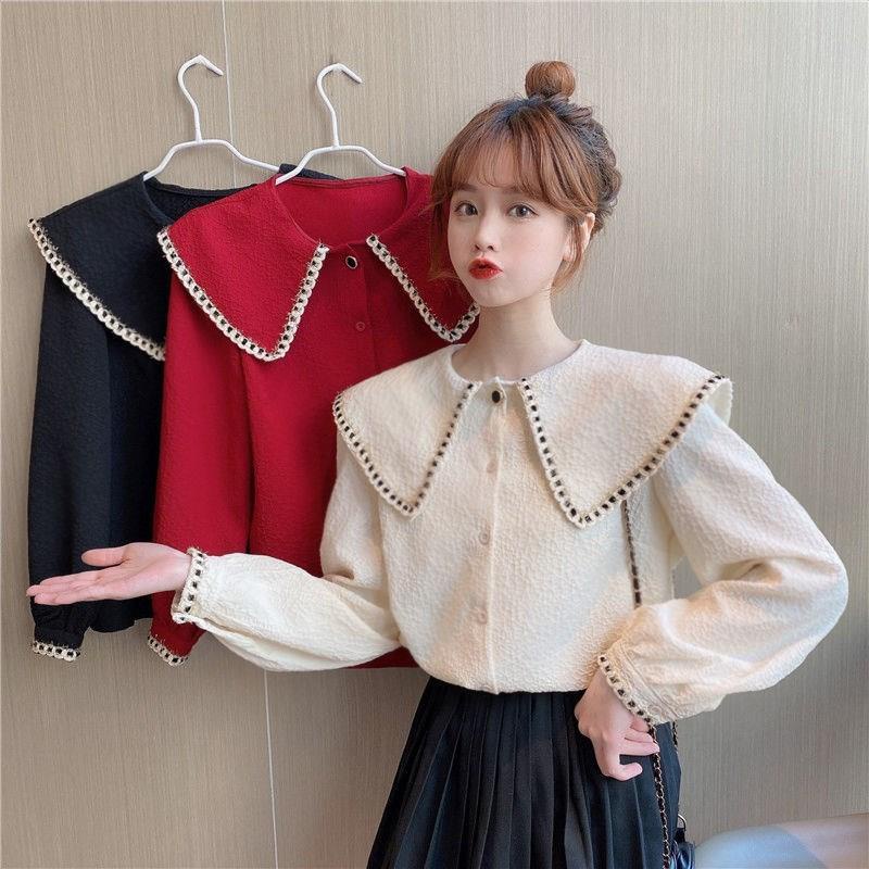 Áo sơ mi tay dài cổ búp bê thiết kế mới thời trang dành cho nữ