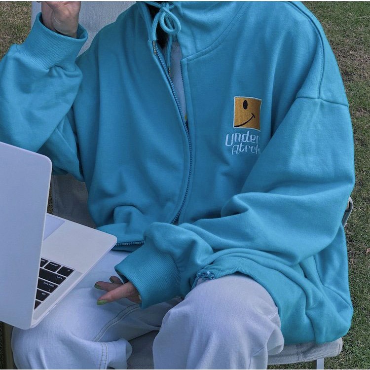 Áo khoác nỉ thêu Mặt Cười Under phom rộng hoodie nam nữ | BigBuy360 - bigbuy360.vn