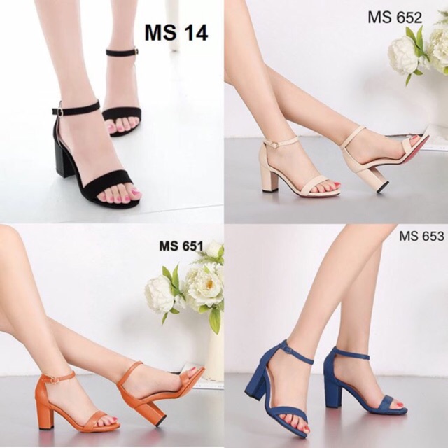 Giày nữ - giày sandal cao gót vuông 7cm quai ngang bít gót đơn giản dễ mang