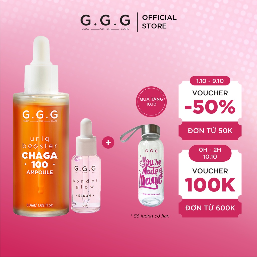 Combo Tinh Chất serum Trắng Da Phục Hồi và Làm Dịu GGG Uniq Booster Chaga 100 Ampoule & Brightening 50ml & 10ml
