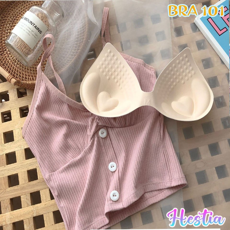 Áo bra hai dây Cotton dệt tăm cúc trước co giãn 4 chiều | BigBuy360 - bigbuy360.vn