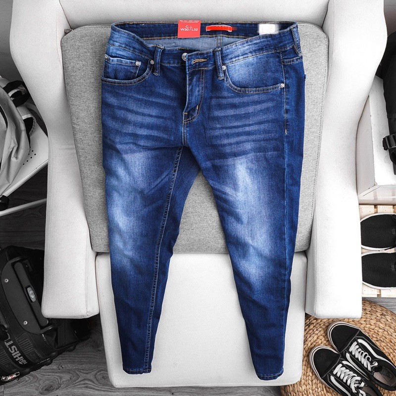 Quần Jean Nam SLIMFIT xuất xịn màu xanh trơn co giãn ống đứng | BigBuy360 - bigbuy360.vn
