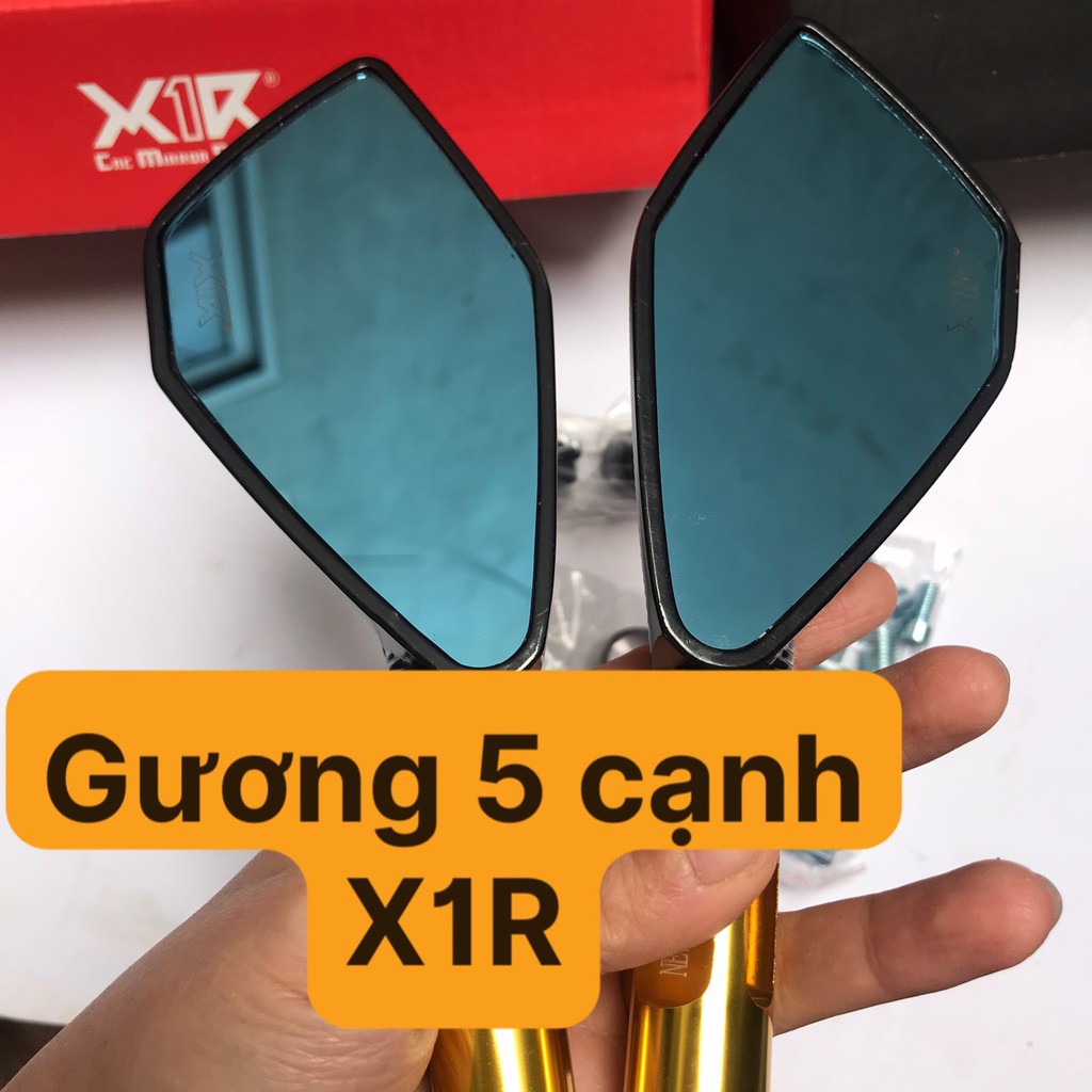 [CÓ VIDEO - CHÍNH.HÃNG] 01 Đôi gồm 2 chiếc gương 5 cạnh kính chiếu hậu X1R lắp xe máy - Mặt gương màu xanh chống chói