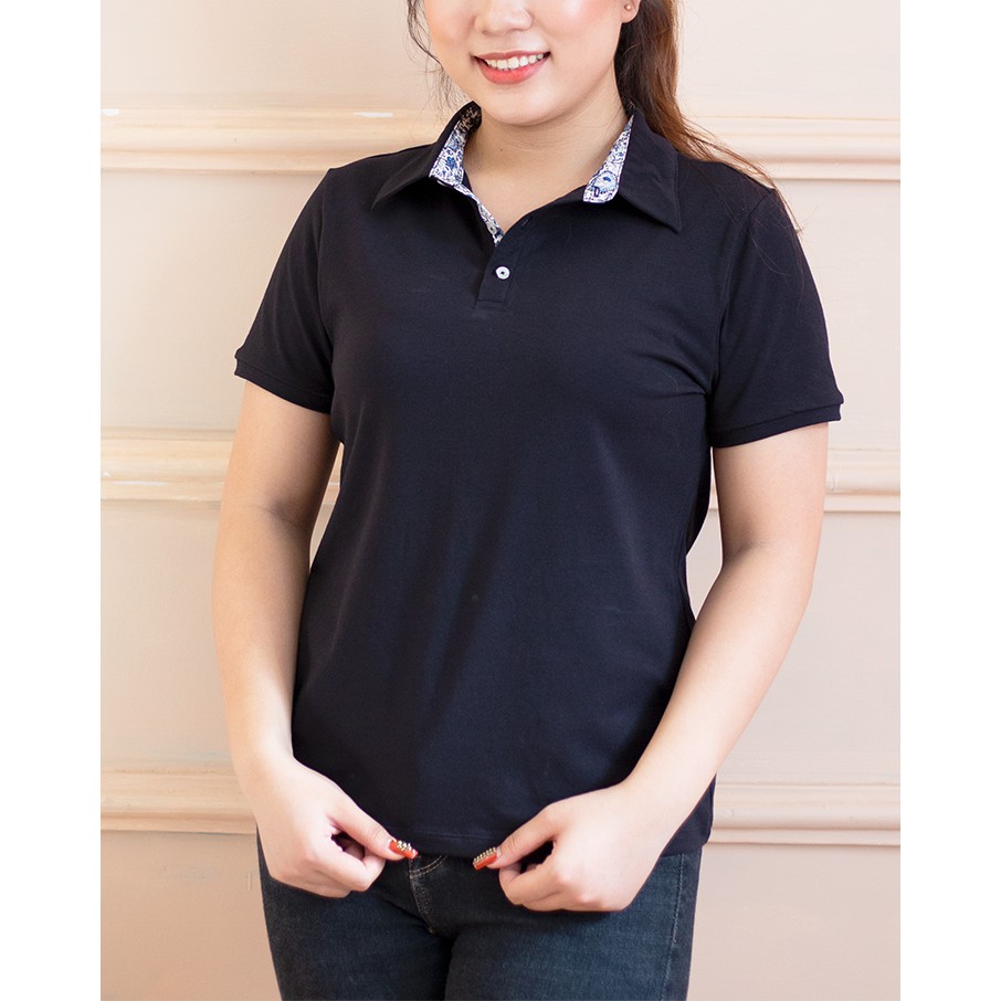 Big size - Áo thun nữ cổ trụ - Đen