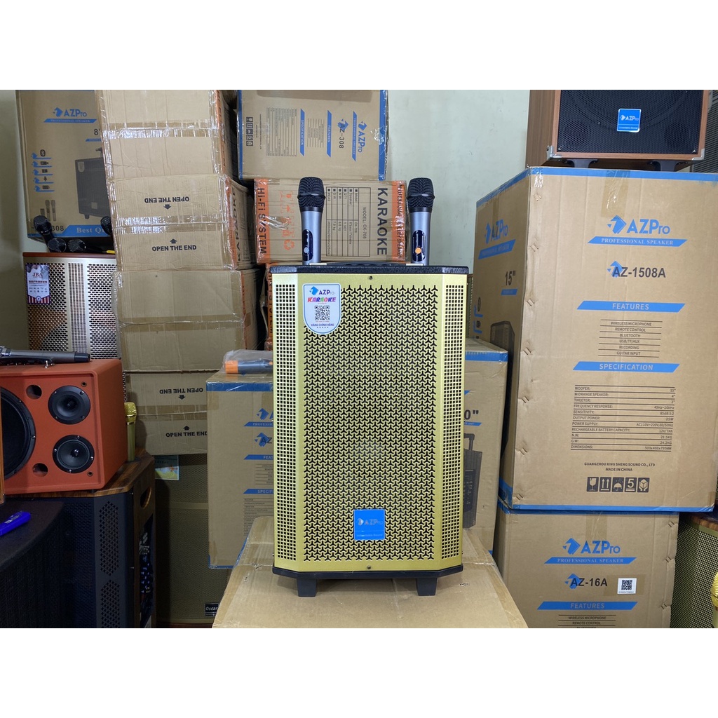 Loa kéo Azpro 1108A - Bass 25 (Có Reverb) - 2 Micro không dây