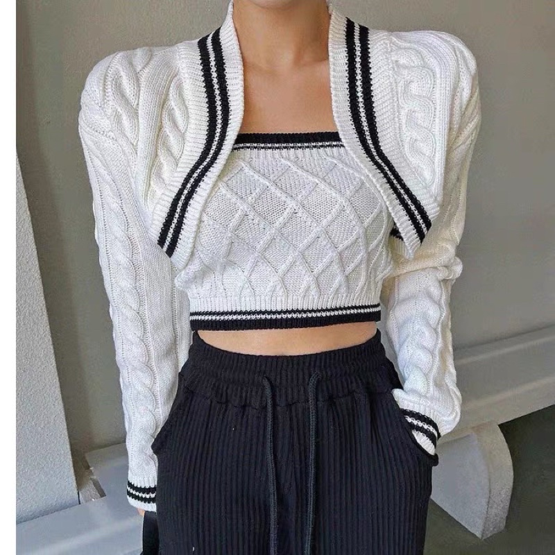 set áo len thừng &amp; quây mix viền nổi