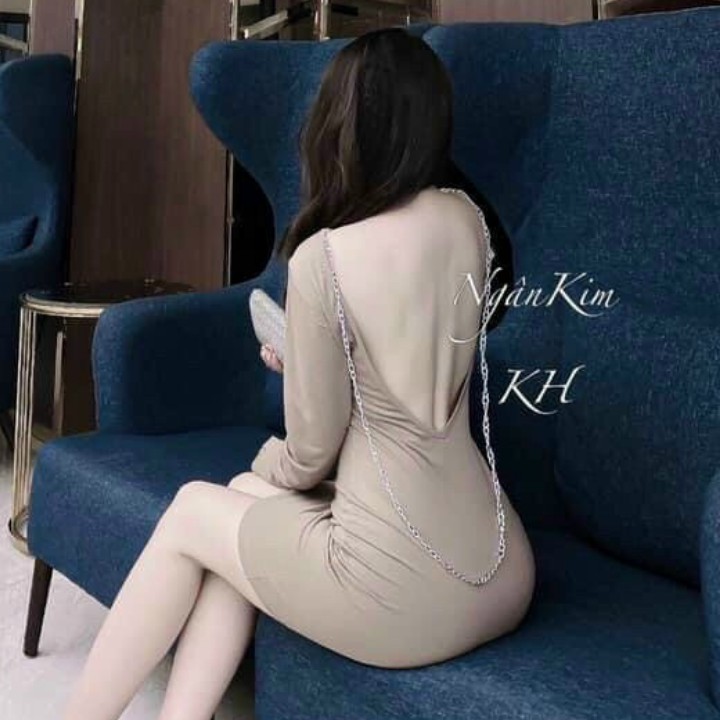 Đầm ôm body hở lưng phối dây xích gợi cảm